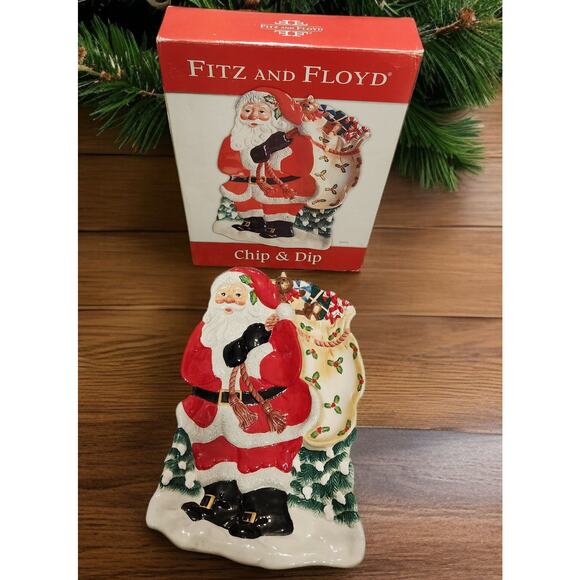 Fitz and Floyd Christmas Santa Chip and Dip Serving Platter NIB XL 17in Long - Picture 8 of 8